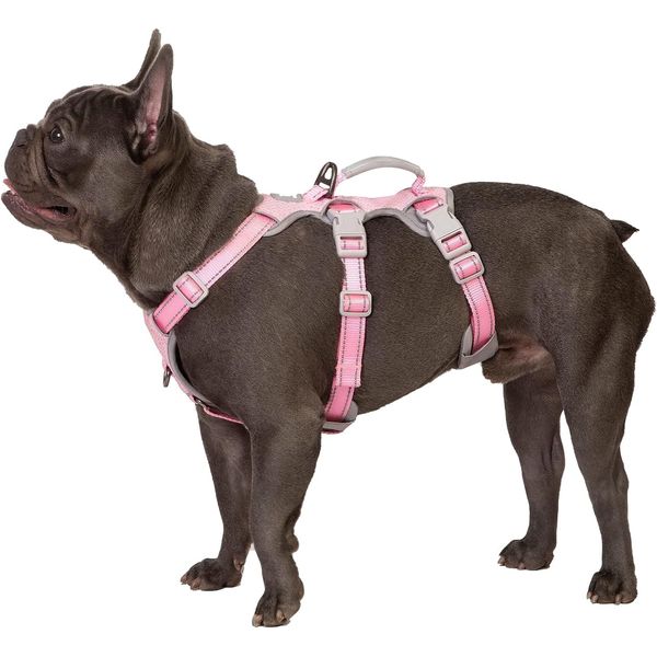 Huntboo No Escape Dog Harness, Escape Proof Harness, Fully Reflective Harness with Padded Handle, Breathable,Durable, Adjustable Vest for Small Dogs Walking, Training, and Running Gear（Pink,S)