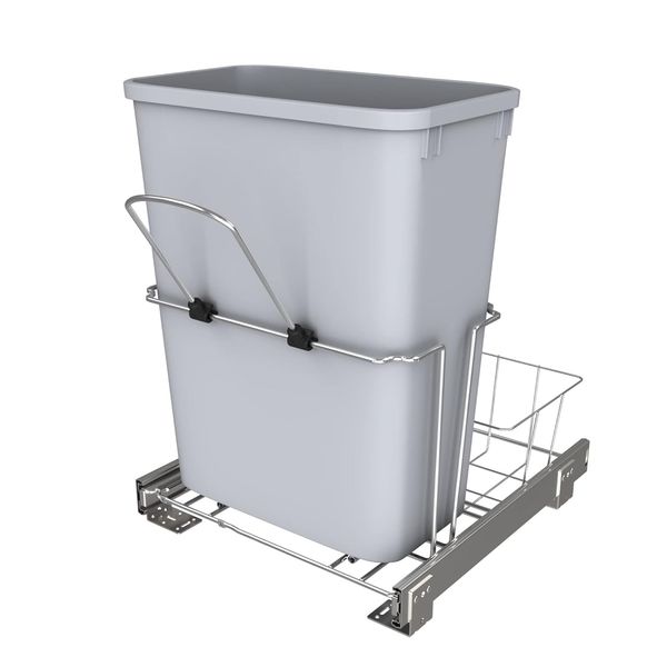 32 Qt Pullout Kitchen Cabinet Metal Wire Sliding Universal Trash Can with Rear B