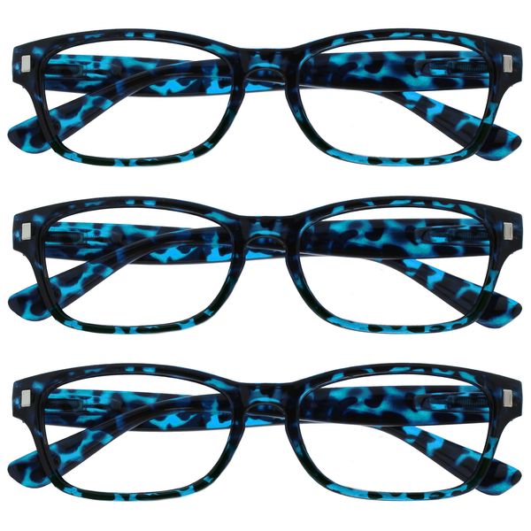 UV Reader Blue Tortoiseshell Reading Glasses Value 3 Pack Mens Womens Spring Hinges UVR3PK010BL +3.00