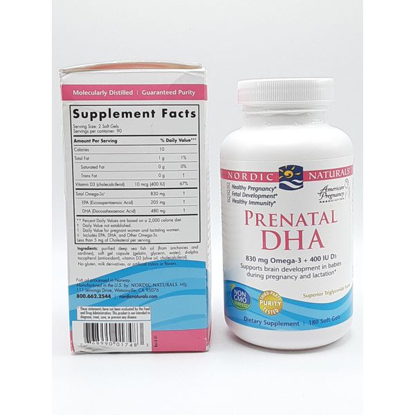 New Nordic Naturals UNFLAVORED Prenatal DHA - Supports Brain Development, 180 Ct