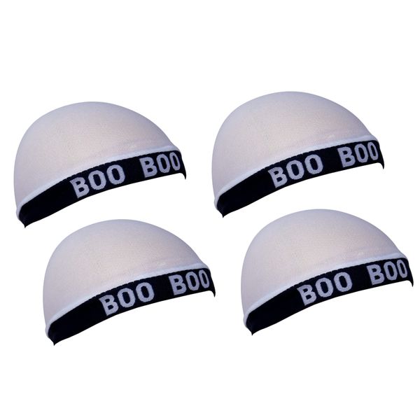 DREAM WORLD Boo Boo Deluxe Luxury Stocking Wave Cap (4 Packs)-Wire Elastic Band-White