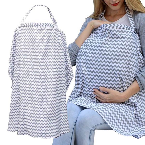 Auranso Breastfeeding Cover Infinity Nursing Cover Scarf with Pockets, Breathable Cotton Mums Breastfeeding Apron Shawl Baby Car Seat Cover Baby Swaddle Blanket Grey