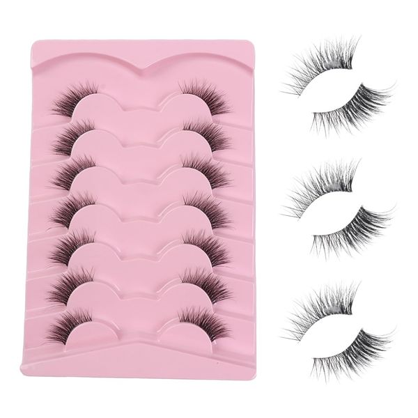 OSUWLSI KüNstliche Wimpern Cateye Russische NatüRlich 7 Paar Russian Strip Wiederverwendba Fake D Curl Cat Eye Lashes Fluffy Fake Lashes Curly False Eyelashes