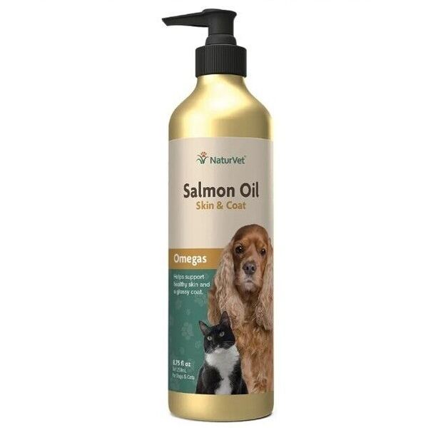 NaturVet Salmon Oil Skin & Coat Plus Omegas Dog & Cat Supplement 8.75oz BB 09/24