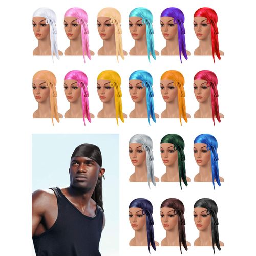 18 Pieces Silky Durags Long Tail Headwrap Durag Wide Strap Satin Durag Cap for Men and Women (Mixed Color)