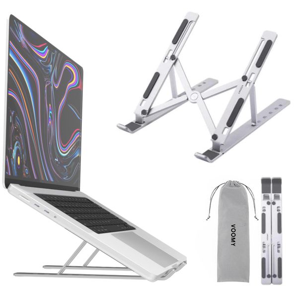 VOOMY Laptop Ständer, 6-Stufe Laptopständer Höhenverstellbar, Faltbarer Laptop Stand, Tablet Ständer, Notebook Ständer, Kompatibel mit MacBook, HP, Lenovo, alle 9-16'' Laptops & Tablets, Silber