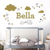Elephants, Clouds & Stars - Personalised Name Nursery Wall Sticker [Lemon]