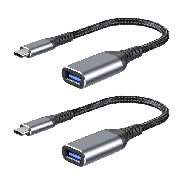 ZIYUETEK USB C to USB Adapter USB C Male to USB3.0 Female Cable Type c to USB Suitable for Cellphone Charging or OTG PC and Laptop,3.9 inch Sliver,2-PCS