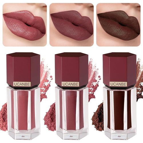Powder-to-cream lip colour matte lipstick set, 3 pieces, highly pigmented velvet, smooth face make-up powder for lip, eye cheek, non-sticky long-lasting make-up lipstick kit