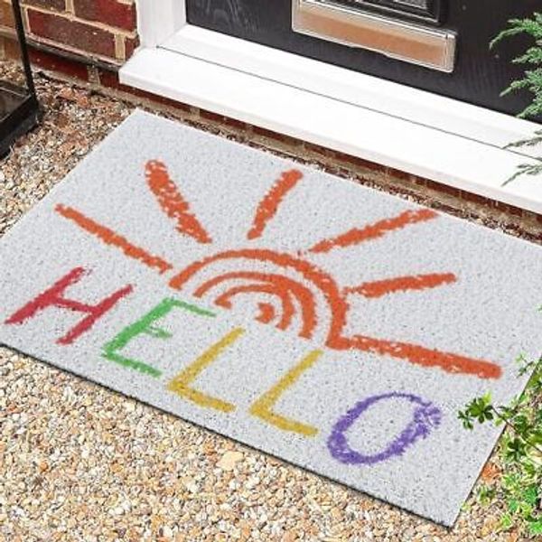 Summer Door Mat Outdoor Sun Welcome Mat Non Slip, Hello Entryway White-hello