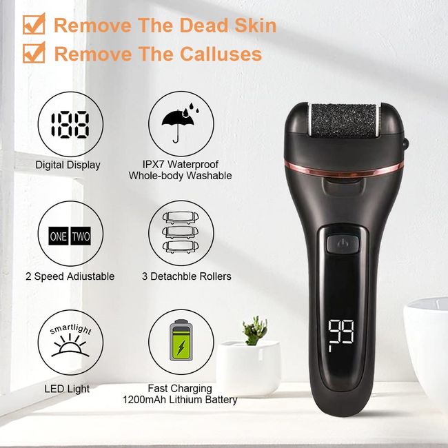 Electric Callus Remover - Rechargeable Foot File Callus Shaver Hard Skin  Remover Pedicure Tools with 3 Roller Heads, for Cracked Heels Calluses and