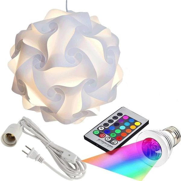 Puzzle Lights with Lamp Cord Kits and Remote Control Bulb, Self DIY Assembled Puzzle Lights Mordem Lampshade IQ Lamp Shades M Size Home Decor Light (white)