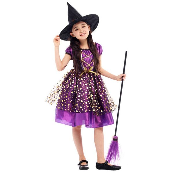 QIJOVO Children's Clothing, One Piece, Girl, Halloween Costume, Hat, Broom, 3-Piece Set, Shrine Maiden, Witch, Devil, Witch Costume, Disguise for Children