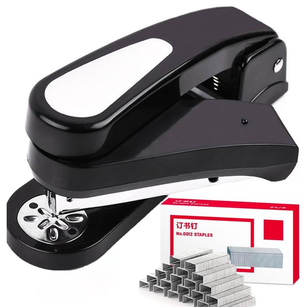 XUBX 360° Swivel Stapler with 1 Box Staples, Arm Swivel Stapler, 20 Sheet Capacity, 360 Degree Rotate Standard Staplers for Booklet, brochures, leaflets, Price Lists, Book Stapling Binding (Black)