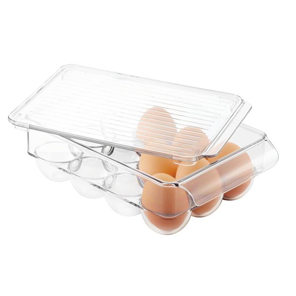 iDesign 73030 Fridge/Freeze Binz Egg Holder, Small Storage Box for Twelve Eggs, Made from BPA-Free Plastic, Clear