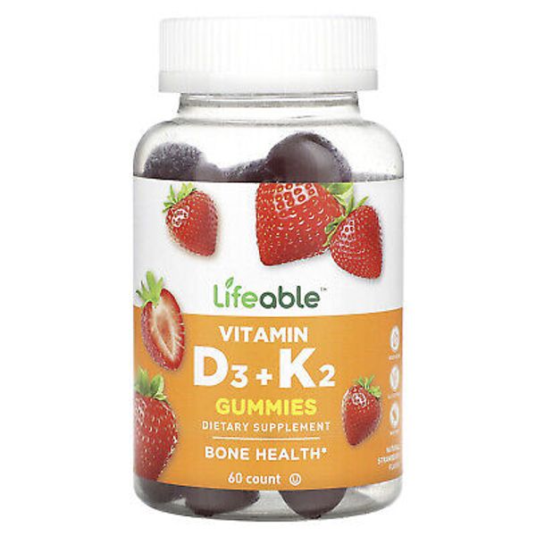 Vitamin D3 + K2 Gummies, Natural Strawberry, 60 Gummies