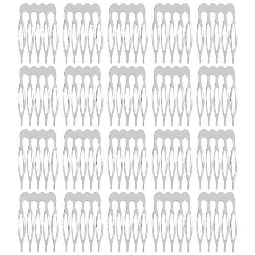 Lawie 20 Pack 5 Teeth Small Tiny Silver Metal Side Hair Combs Plain Blank Crafting DIY Slide Combs Wedding Bridal Veil Combs Decorative Headpiece French Twist Updo Clip Bun Holder Hair Accessories