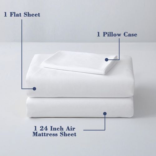 Air Mattress Sheet Set for 16-24 Inch Air Beds Twin Size,Deep Pocket Fitted Sheet with Inflation Opening,Soft & Breathable, for Guests, Camping, RVs, Includes Pillowcase Flat Sheet Fitted Sheet,White