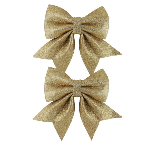 Christmas Tree Decoration 2 Pack 12cm Glitter Bows - Gold