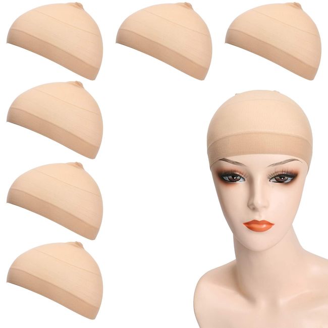 Bald Wig Caps Nude Wig Caps 6pcs Light Brown Nylon Wig Caps For Women and Men (Beige)