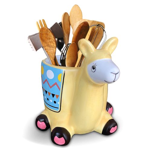 Sixdrop Alpaca Utensil Holder, Kitchen Storage Crock, Alpaca Llama Party Accessory Gift Idea, Farm House Bathroom Office Holder Decor