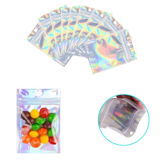 PABCK 100 Pcs Multi-Colors Resealable Clear Front Mylar Foil Food Stor