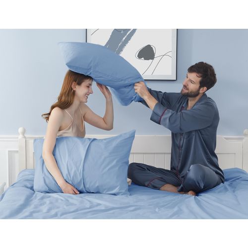 HOMTEC Pillow Cases, Standard Queen Size Cotton Percale Weave Pillowcases, Pre-Shrunk Breathable and Hypoallergenic Pillowcases, Set of 2 (2 Piece Standard/Queen 20 Inch x 30 Inch, Placid Blue)