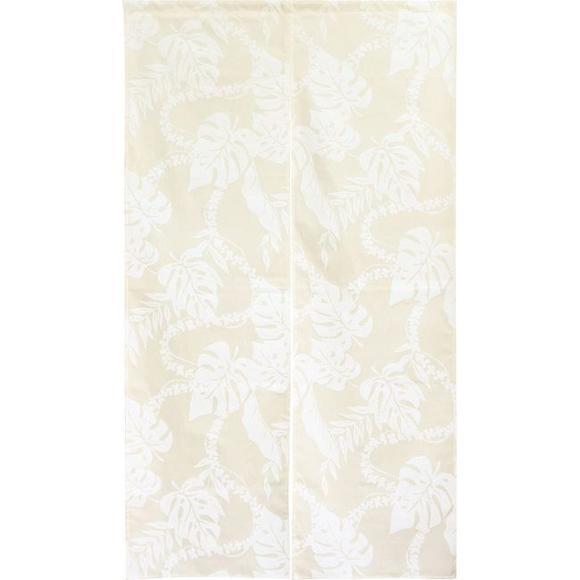 Noren Hawaiian Cotton Room Divider Curtain Hawaiian Monstera Beige White (Width 33.5 x Length 59.1 inches) 95714