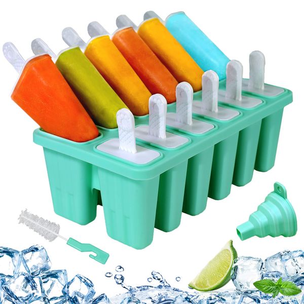 Silicone Popsicle Molds 12-cavity, DIY Ice Pop Mold for Kids Adult Teens, BPA Free Ice Cream Molds for Party Yogurt Juice Smoothies Sticks