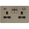 Knightsbridge 13A 2G SP Switched Socket with dual USB C+A 5V DC 4.0A [shared] - Antique Brass