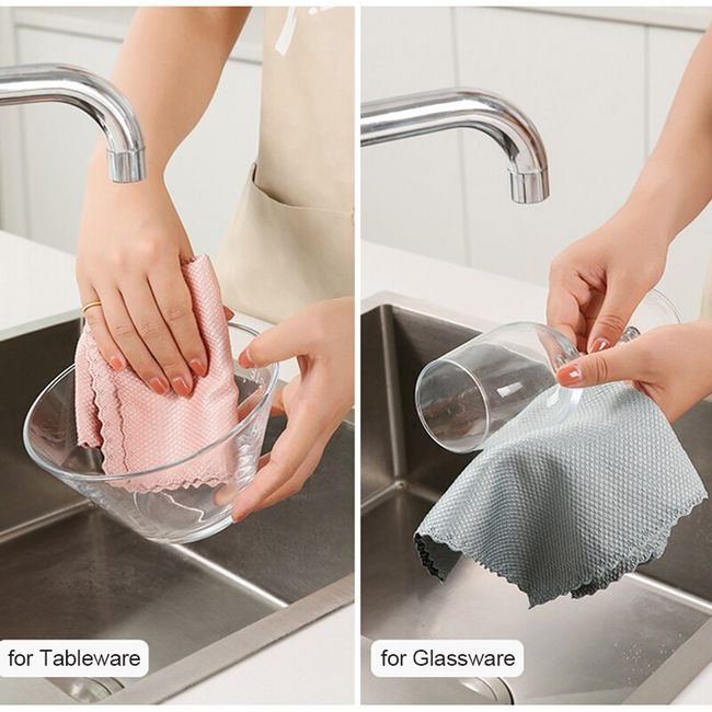 5/10pcs Microfibre Dish Towels Fish Scale Cleaning Cloth Reusable Kitchen  Wipes Soft Dishcloths Lint-Free Cleaning Cloth for
