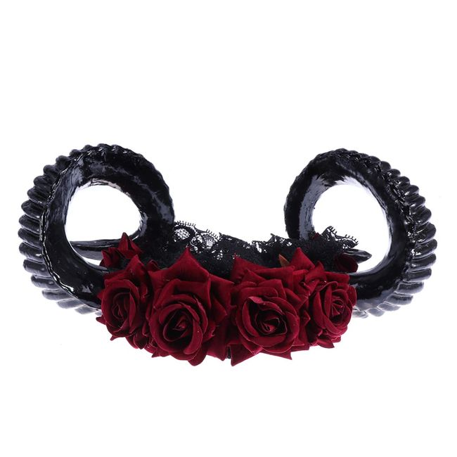 Lurrose Rose Horn Headband Gothic Sheep Horn Lace Headband Devil Cosplay Headpiece Dress up Supplies for Party