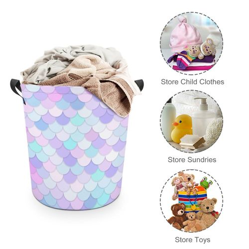 Huryilo Rainbow Mermaid Laundry Basket Mermaid Party Decorations Girls Hamper Clothes Toy Storage Bin for Kids Girls Bedroom Bathroom Decor