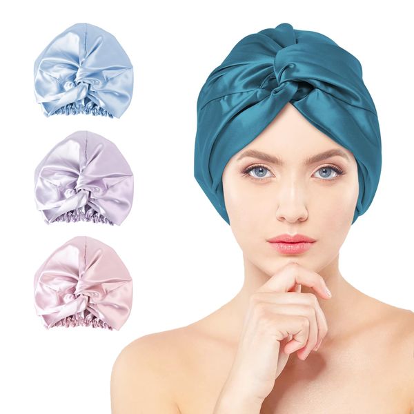 townssilk 100% Mulberry Silk Women's Night Hat, 16 Momme Sleep Cap, Silk Shower Cap, Good for Hair, Protects Hair, Silk Night Hat, Double Layer, Peacock Blue