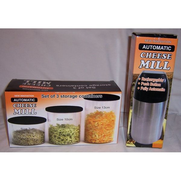 New Automatic Rechargeable CHEESE MILL With Set of 3 STORAGE CONTAINERS