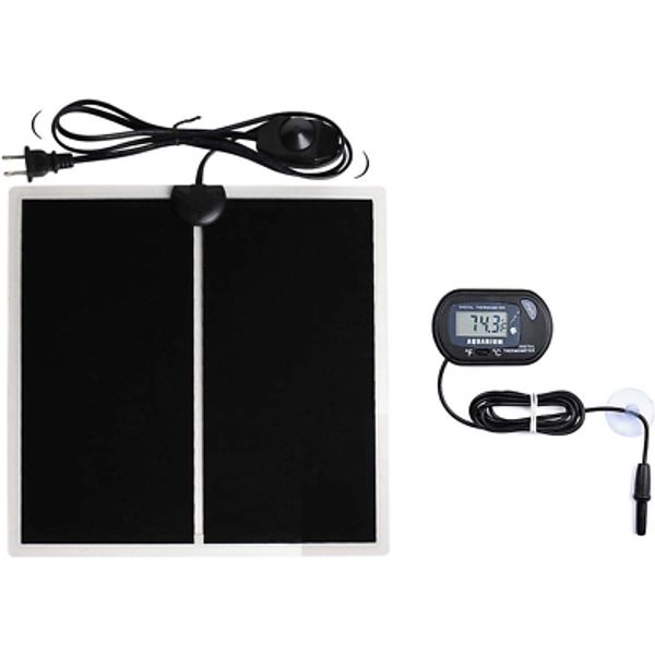 Reptile Terrarium Heat Pad with LCD Digital Thermometer, 5.5 X 6In Power Adj