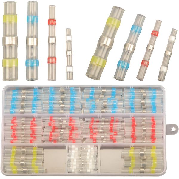 Feggizuli 150PCS Solder Seal Wire Connectors Heat Shrink Wire Connectors, Waterproof Solder Seal Heat Shrink Wire Terminal Connectors Kit Marine Grade Heat Shrink Connectors Butt Splice Connectors