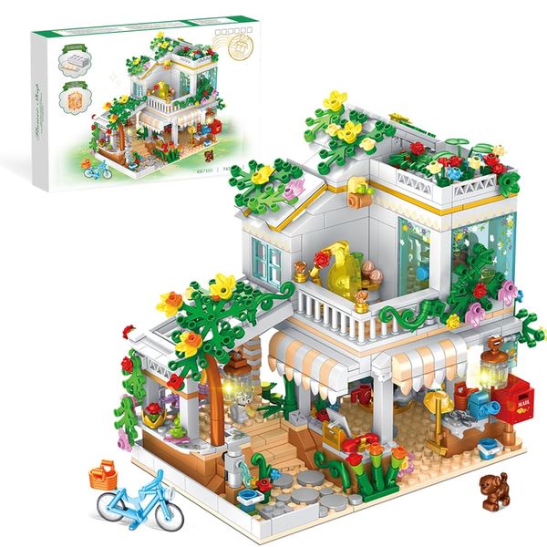 JIMUJIA Flower Shop Building Blocks Toy Set 742 Pieces Girl's Favorite Flowers House Building Set Coffee Shop Gift for Kids Construction Building Bricks Toys for Age 6 and Up