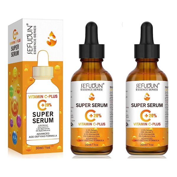 20% Vitamin C Serum for Face with Hyaluronic Acid 2 pack, Anti Aging Facial Serum for Women & Men, Antioxidant, Fades Dark Spot, Boost Skin Collagen, Hydrate & Plump Skin, Anti Aging & Wrinkle