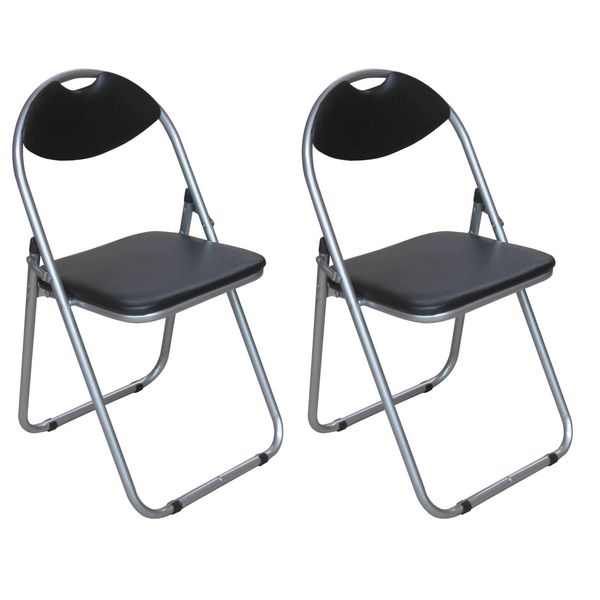 Pack of 2 - Metal, Black Padded Folding Office, Computer, Desk Chairs