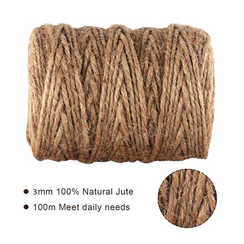 Absofine 100M Garden Cord Jute Twine String 4mm Thick Strong Natural Jute Rope Roll Stronger Craft Cord for Household Garden DIY Crafts Decoration