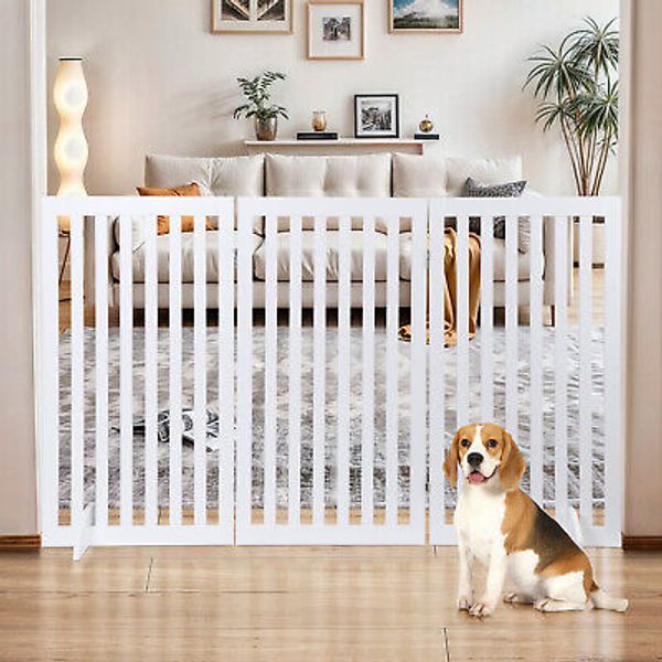 36"H Wooden Pet Dog Gate Foldable Pet Fence Expandable Dog Barrier for Doorway