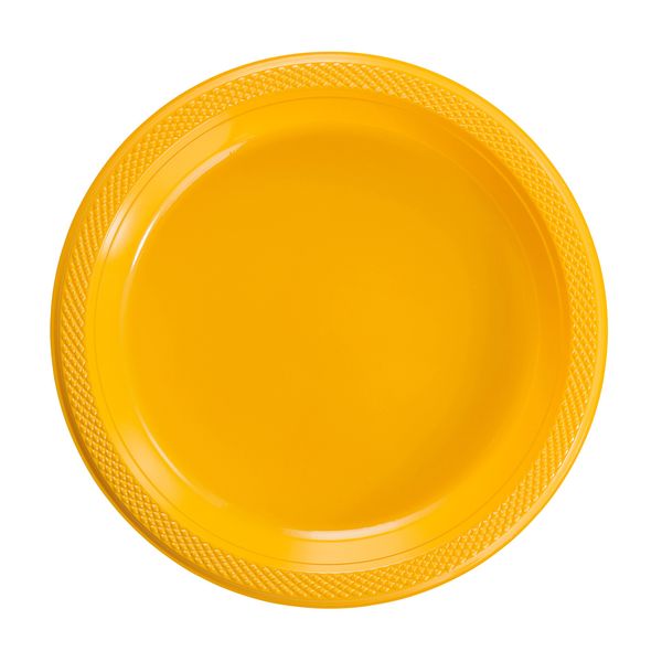Exquisite 9 Inch. Yellow plastic plates - Solid Color Disposable Plates - 100 Count