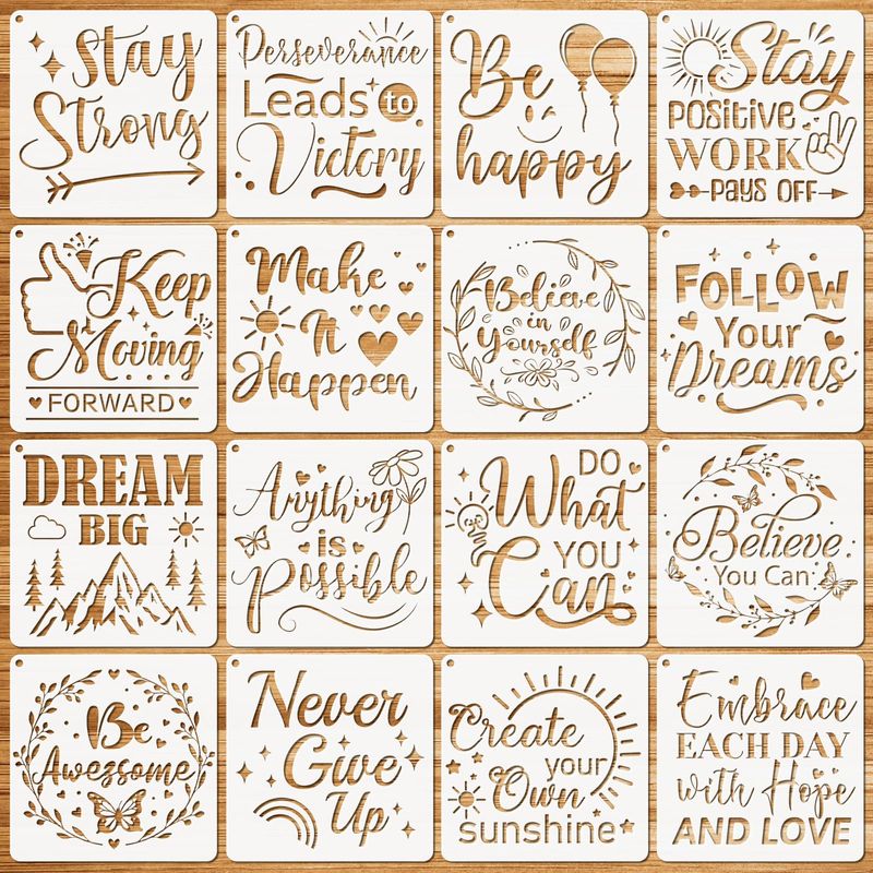 JSRQT 16 Pieces Inspirational Stencils Template for Painting, Plastic ...