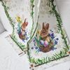 WHOMEAF Easter Cute Rabbit Green Leaves Table Runner Burlap Dinning Decor 13x90"