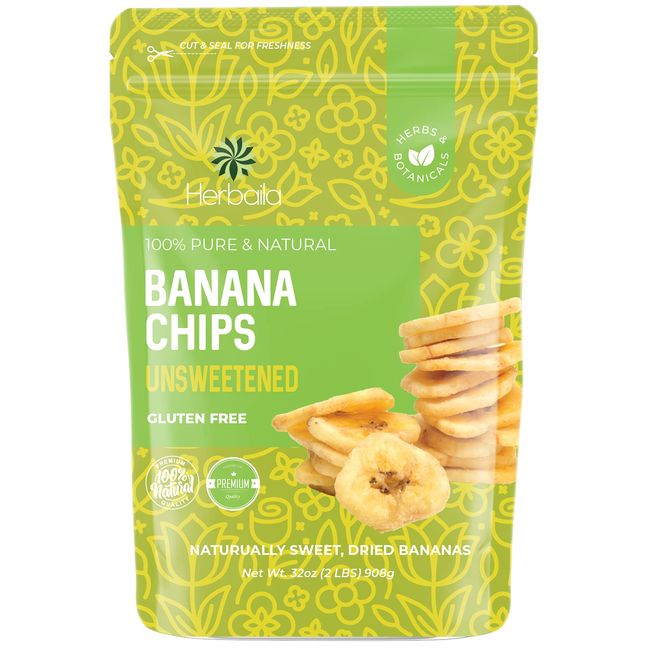 Dried Banana Chips Unsweetened Bulk, 1 lb. Dried Bananas, Unsweetened Banana Chips, Dehydrated Bananas, Unsweetened Dried Banana slices, Banana Crisps. All Natural, Non-GMO, 16 oz.