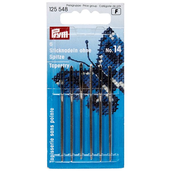 Prym Embroidery Needles Tapestry Blunt Point No. 14 Silver col with Gold Eye 1.90 x 60 mm