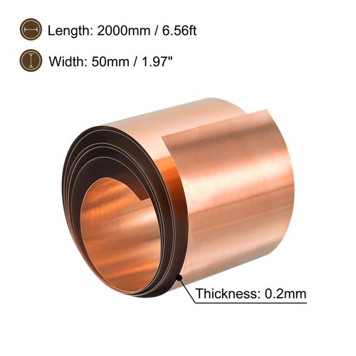 uxcell Copper Sheet Roll, 2000mm x 50mm x 0.2mm 99.9% Pure Copper Strip Metal Foil Plate for Electrical DIY Projects