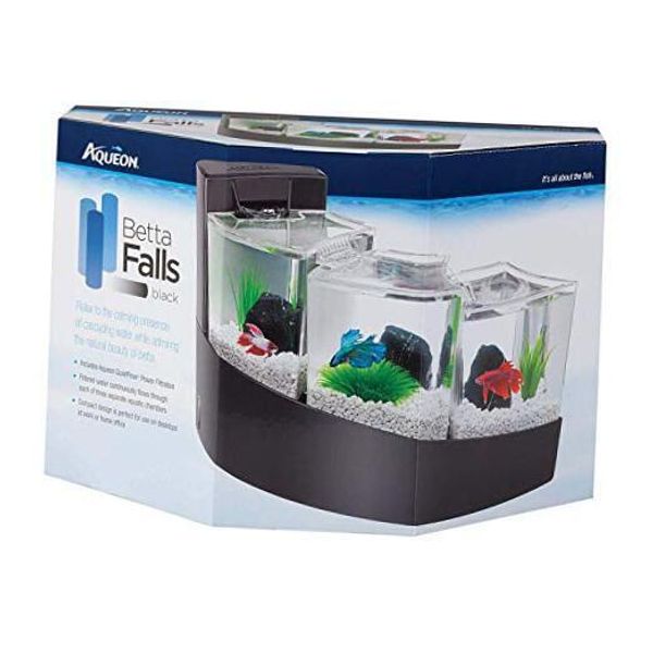 Betta Falls 3 Section Fish Tank With QuietFlow Power Filtration, Black Aquarium