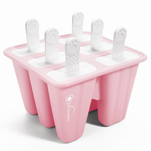 Vinsani Ice Lolly Mould Silicone 6 Cavity Popsicle Mould Reusable Ice Cream Mould Ice Pop Moulds BPA Free Easy Release Ice Lolly Maker with Non-Spill Lid for Kids Adults DIY - Pink